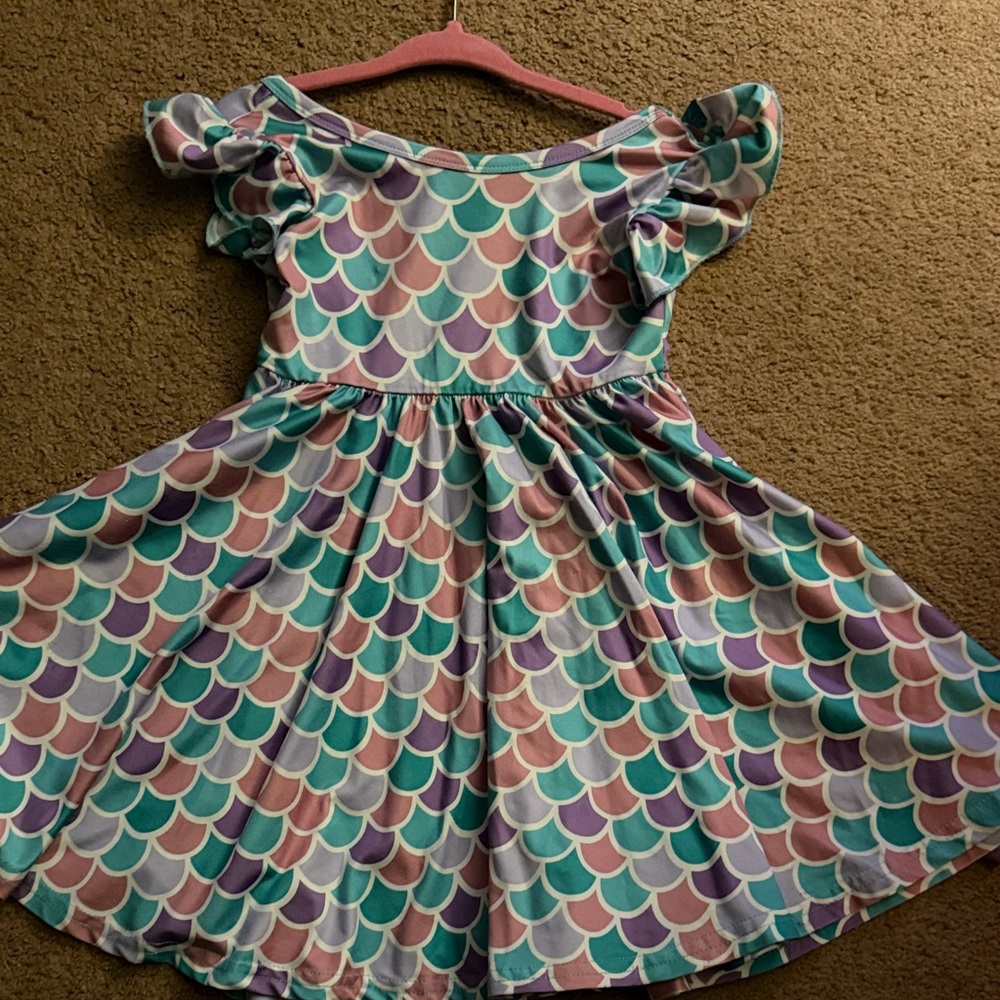 Dot Dot Smile Mermaid Scale Flutter-Sleeve Dress - Teal, Lavender & Pink